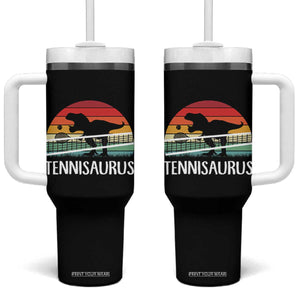 Funny Dinosaur Tennis Player Gift Tumbler With Handle Tennisaurus TS12 One Size: 40 oz Black Print Your Wear