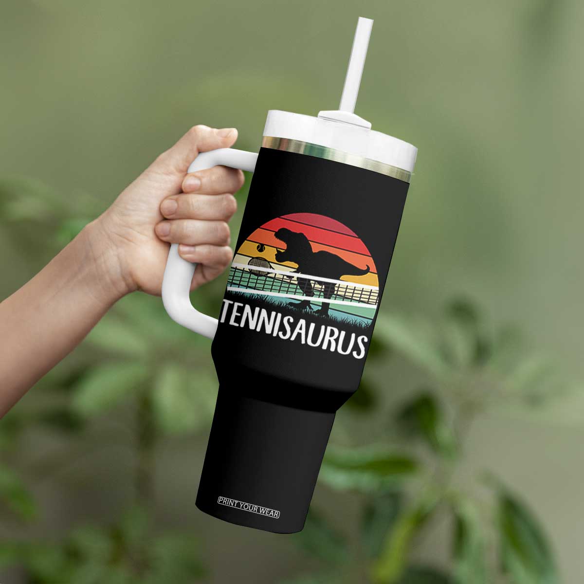 Funny Dinosaur Tennis Player Gift Tumbler With Handle Tennisaurus TS12 Print Your Wear