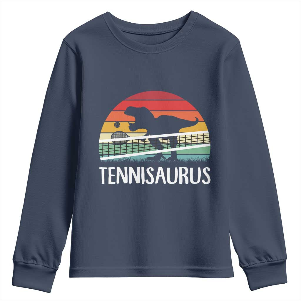 Funny Dinosaur Tennis Player Gift Youth Sweatshirt Tennisaurus TS12 Navy Print Your Wear