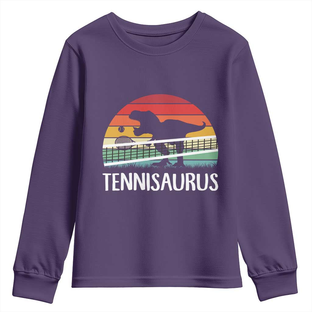 Funny Dinosaur Tennis Player Gift Youth Sweatshirt Tennisaurus TS12 Purple Print Your Wear