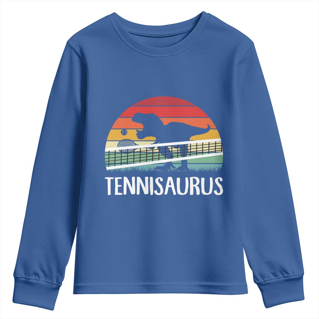 Funny Dinosaur Tennis Player Gift Youth Sweatshirt Tennisaurus TS12 Royal Blue Print Your Wear