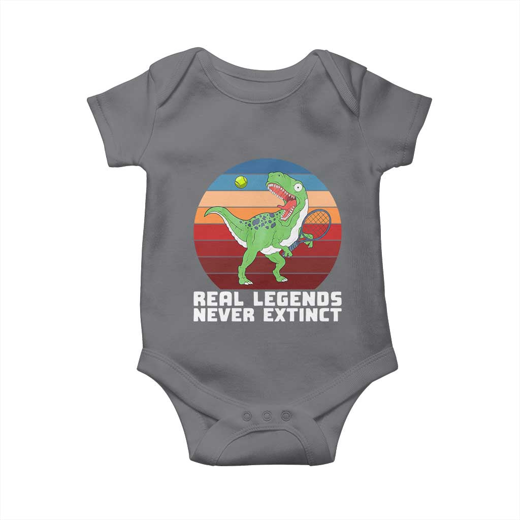 Retro Dinosaur Tennis Player Baby Onesie Real Legends Never Extinct TS12 Charcoal Print Your Wear