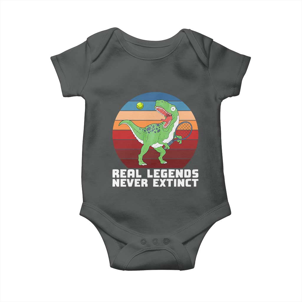 Retro Dinosaur Tennis Player Baby Onesie Real Legends Never Extinct TS12 Dark Heather Print Your Wear