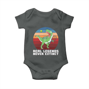 Retro Dinosaur Tennis Player Baby Onesie Real Legends Never Extinct TS12 Dark Heather Print Your Wear
