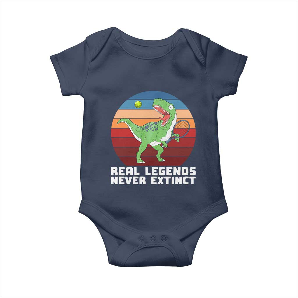 Retro Dinosaur Tennis Player Baby Onesie Real Legends Never Extinct TS12 Navy Print Your Wear