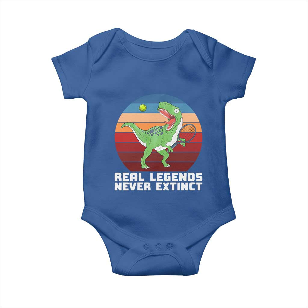 Retro Dinosaur Tennis Player Baby Onesie Real Legends Never Extinct TS12 Royal Blue Print Your Wear