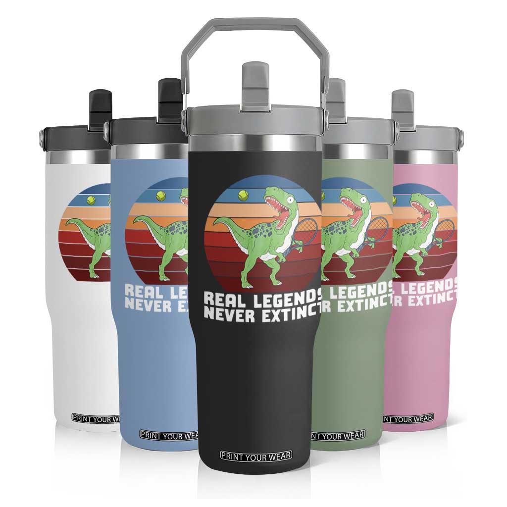 Retro Dinosaur Tennis Player Flip Straw Tumbler Real Legends Never Extinct TS12 Print Your Wear