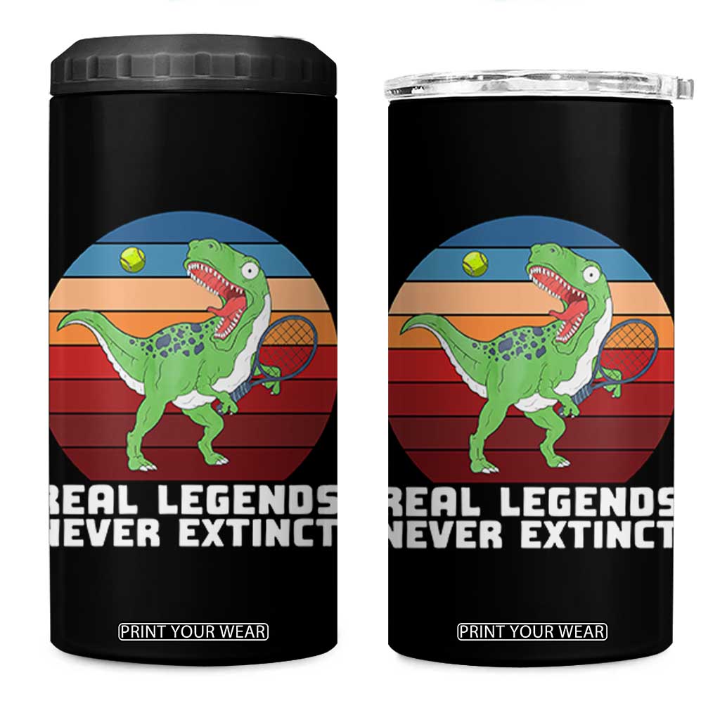 Retro Dinosaur Tennis Player 4 in 1 Can Cooler Tumbler Real Legends Never Extinct TS12 One Size: 16 oz Black Print Your Wear