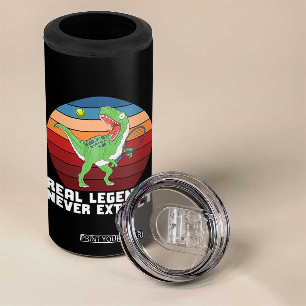 Retro Dinosaur Tennis Player 4 in 1 Can Cooler Tumbler Real Legends Never Extinct TS12 Print Your Wear