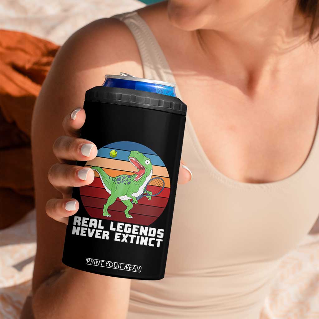 Retro Dinosaur Tennis Player 4 in 1 Can Cooler Tumbler Real Legends Never Extinct TS12 Print Your Wear