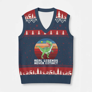 Retro Dinosaur Tennis Player V-Neck Knit Sweater Vest Real Legends Never Extinct TS12 Navy Red Print Your Wear