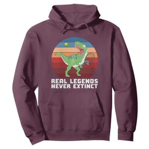 Retro Dinosaur Tennis Player Hoodie Real Legends Never Extinct TS12 Maroon Print Your Wear