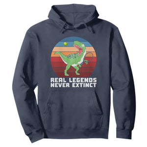 Retro Dinosaur Tennis Player Hoodie Real Legends Never Extinct TS12 Navy Print Your Wear