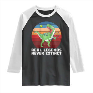 Retro Dinosaur Tennis Player Raglan Shirt Real Legends Never Extinct TS12 Black White Print Your Wear