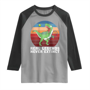 Retro Dinosaur Tennis Player Raglan Shirt Real Legends Never Extinct TS12 Sport Gray Black Print Your Wear