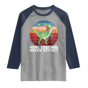 Retro Dinosaur Tennis Player Raglan Shirt Real Legends Never Extinct TS12 Sport Gray Navy Print Your Wear
