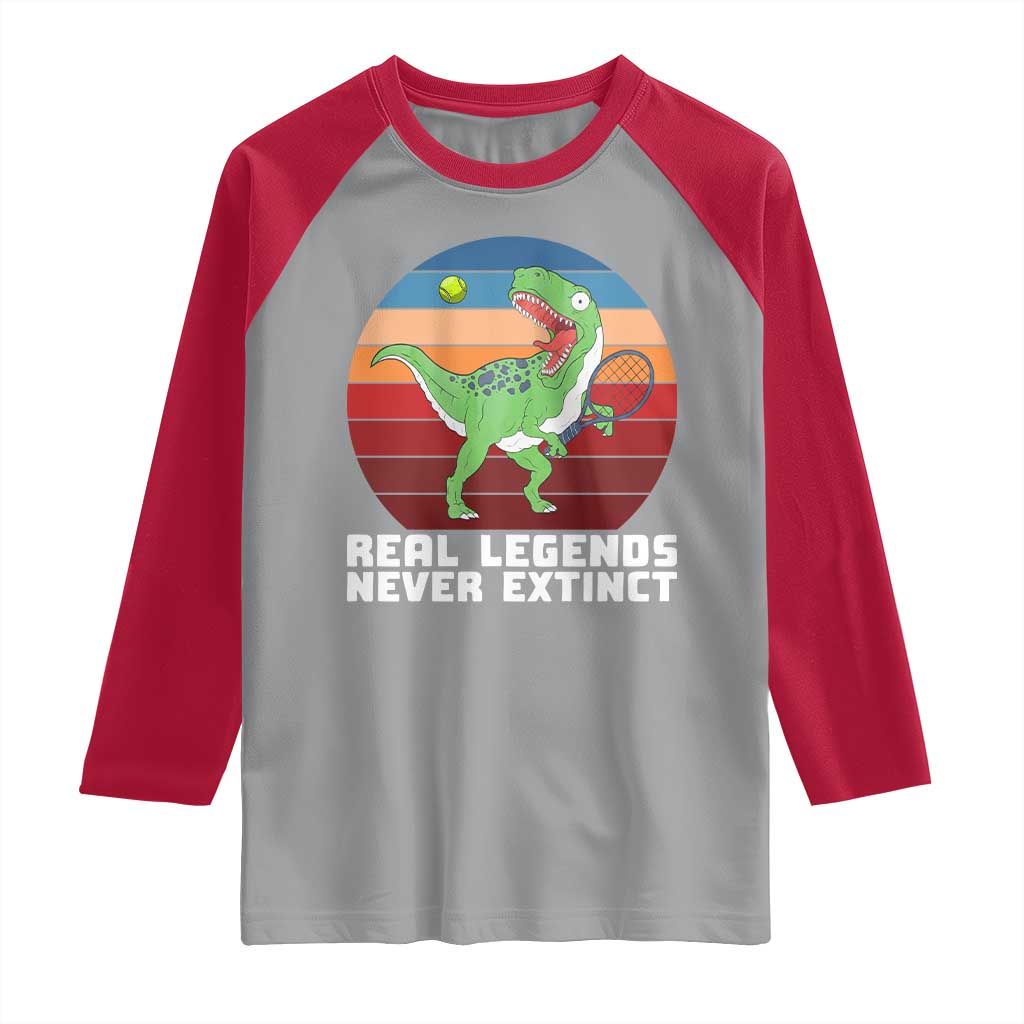Retro Dinosaur Tennis Player Raglan Shirt Real Legends Never Extinct TS12 Sport Gray Red Print Your Wear