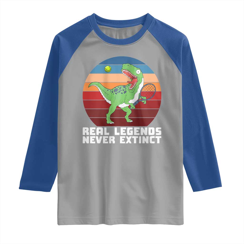 Retro Dinosaur Tennis Player Raglan Shirt Real Legends Never Extinct TS12 Sport Gray Royal Print Your Wear