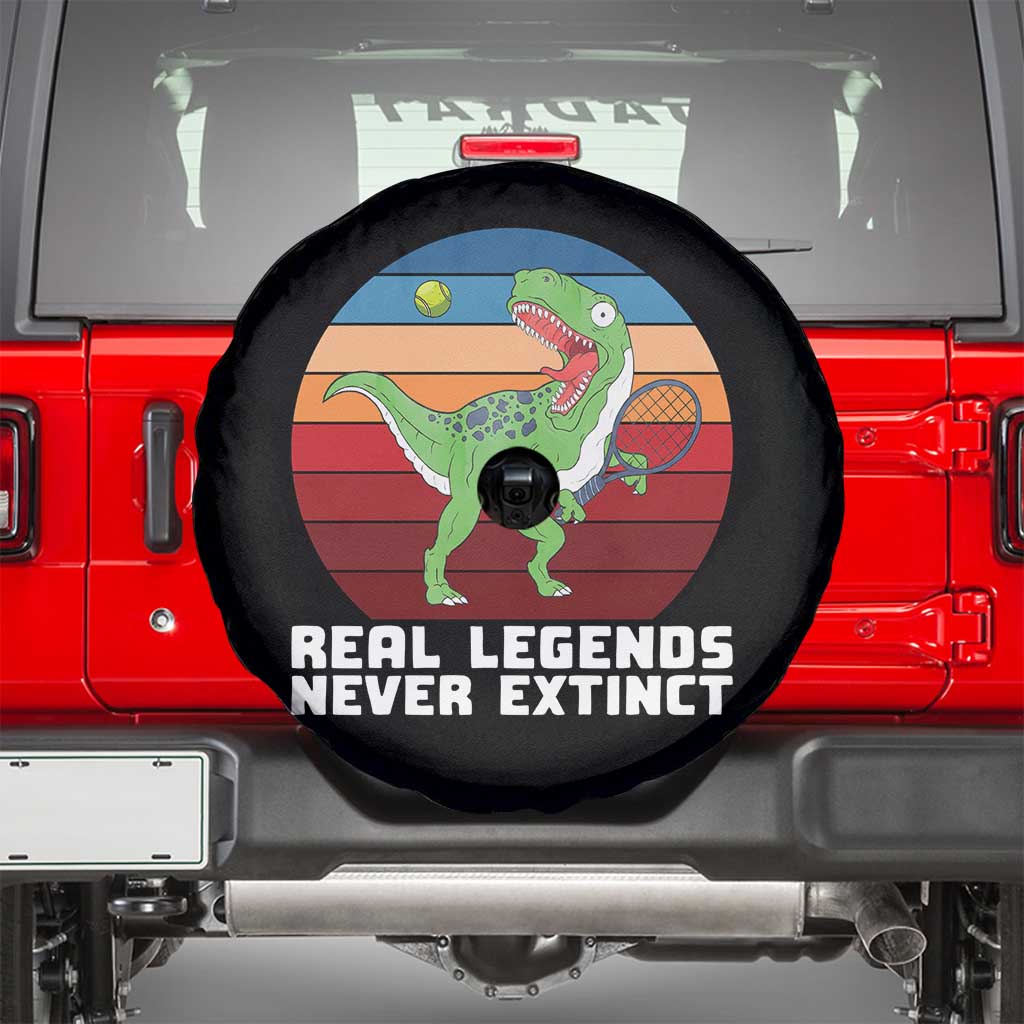 Retro Dinosaur Tennis Player Spare Tire Cover Real Legends Never Extinct TS12 Black Print Your Wear
