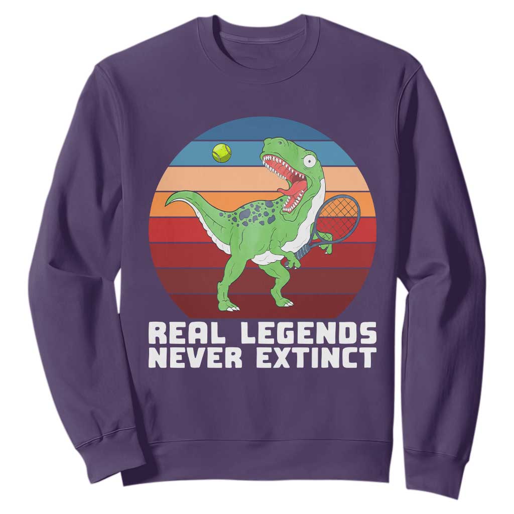 Retro Dinosaur Tennis Player Sweatshirt Real Legends Never Extinct TS12 Purple Print Your Wear