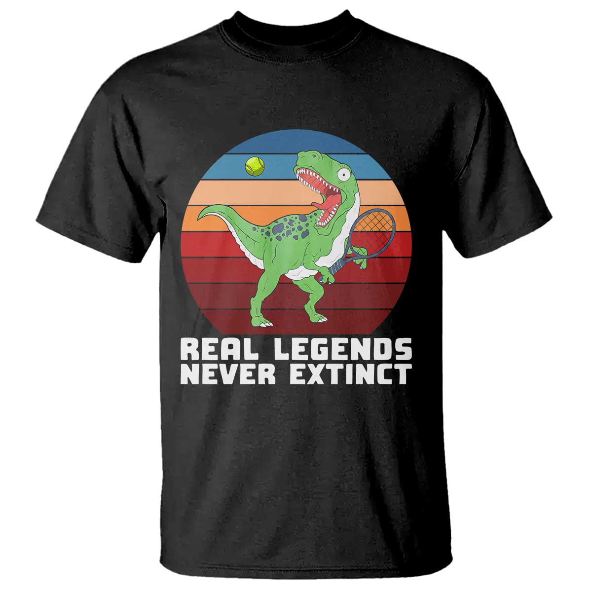Retro Dinosaur Tennis Player T Shirt Real Legends Never Extinct TS12 Black Print Your Wear