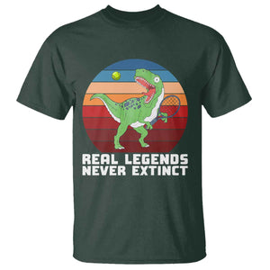 Retro Dinosaur Tennis Player T Shirt Real Legends Never Extinct TS12 Dark Forest Green Print Your Wear