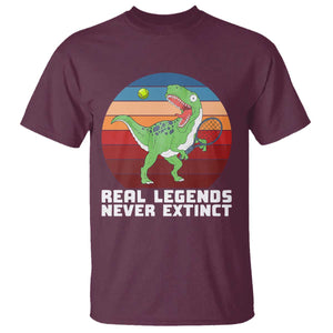 Retro Dinosaur Tennis Player T Shirt Real Legends Never Extinct TS12 Maroon Print Your Wear