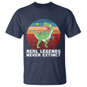 Retro Dinosaur Tennis Player T Shirt Real Legends Never Extinct TS12 Navy Print Your Wear