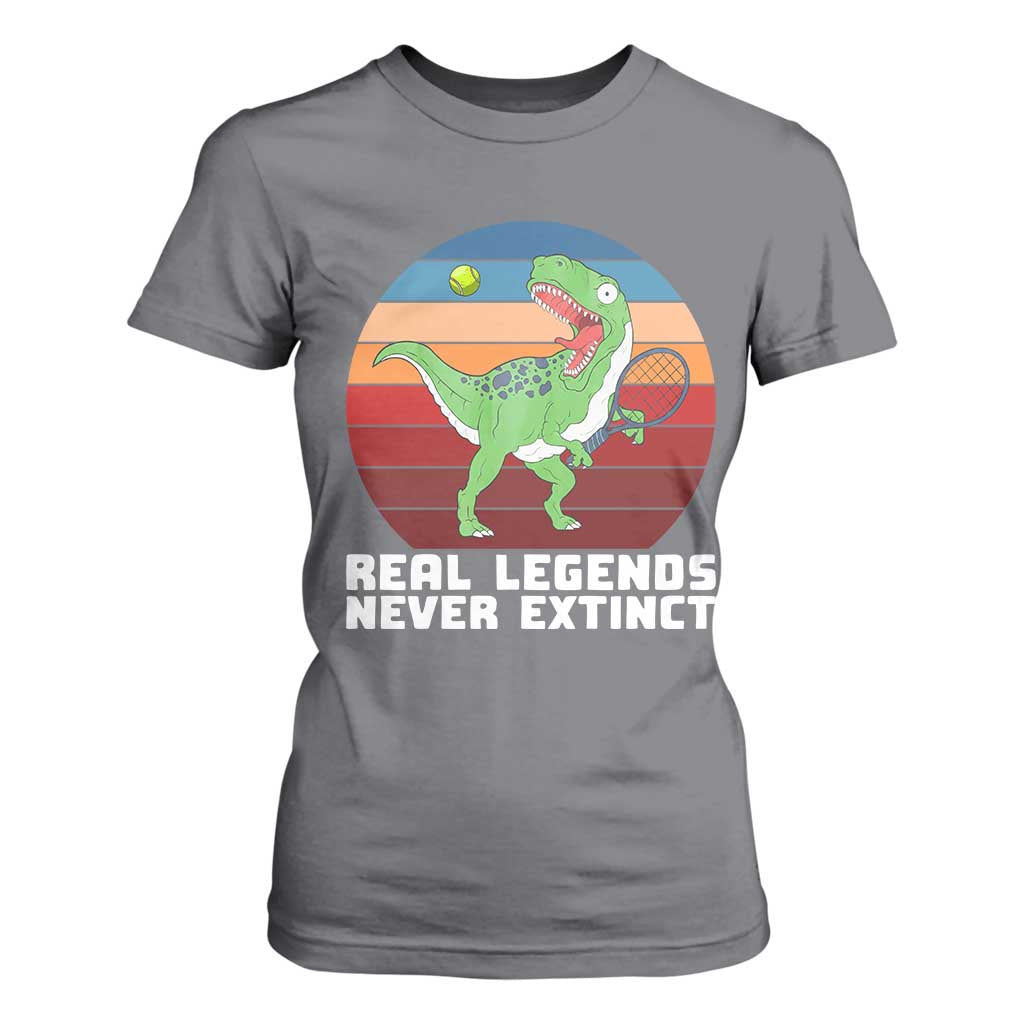 Retro Dinosaur Tennis Player T Shirt For Women Real Legends Never Extinct TS12 Charcoal Print Your Wear