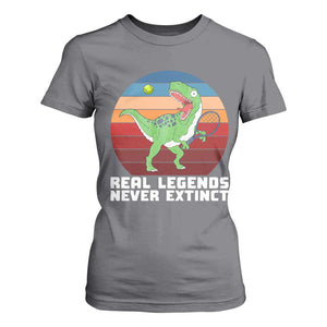 Retro Dinosaur Tennis Player T Shirt For Women Real Legends Never Extinct TS12 Charcoal Print Your Wear