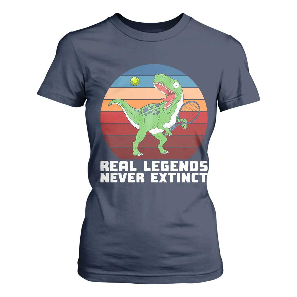 Retro Dinosaur Tennis Player T Shirt For Women Real Legends Never Extinct TS12 Navy Print Your Wear