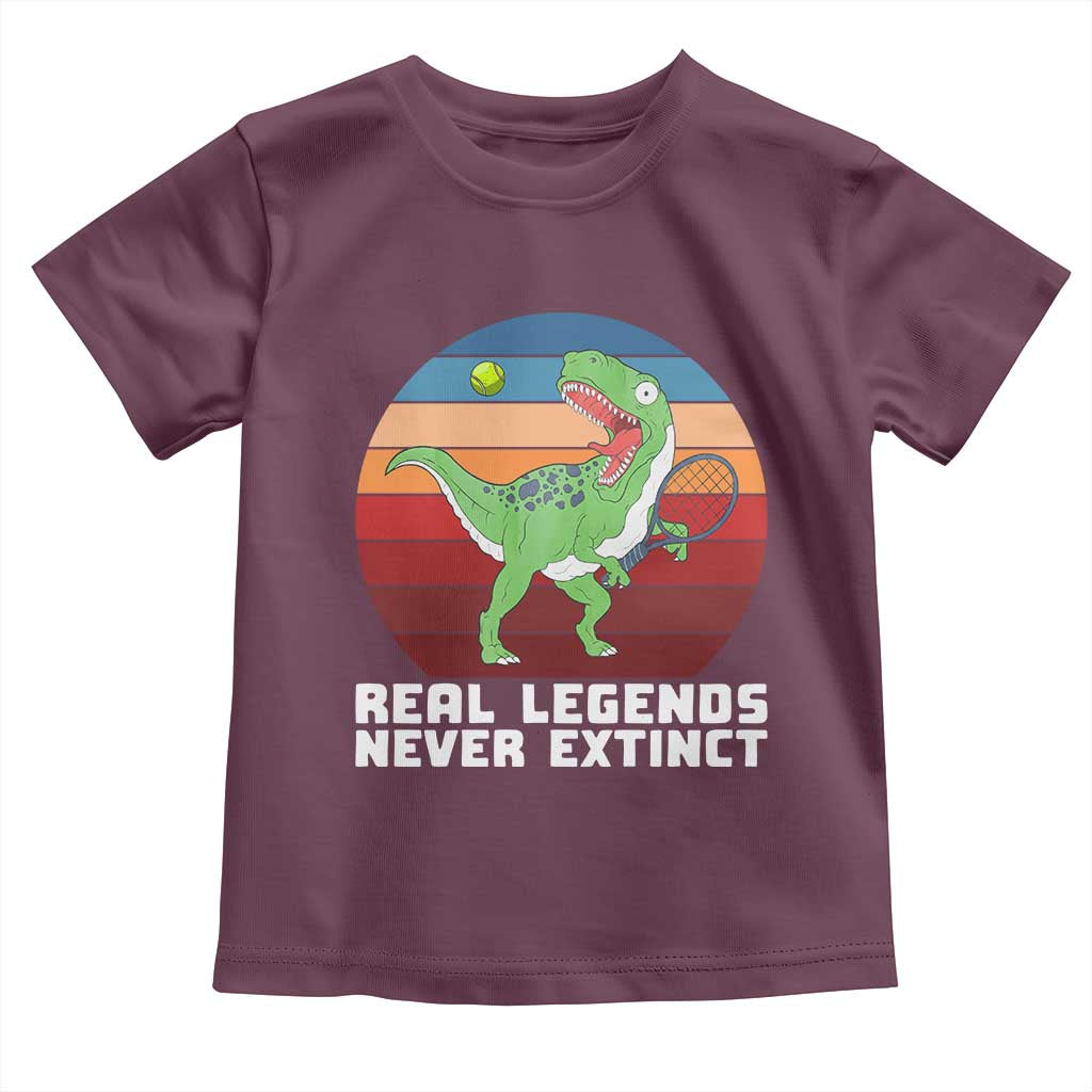 Retro Dinosaur Tennis Player Toddler T Shirt Real Legends Never Extinct TS12 Maroon Print Your Wear