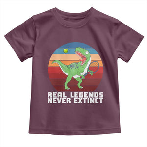 Retro Dinosaur Tennis Player Toddler T Shirt Real Legends Never Extinct TS12 Maroon Print Your Wear