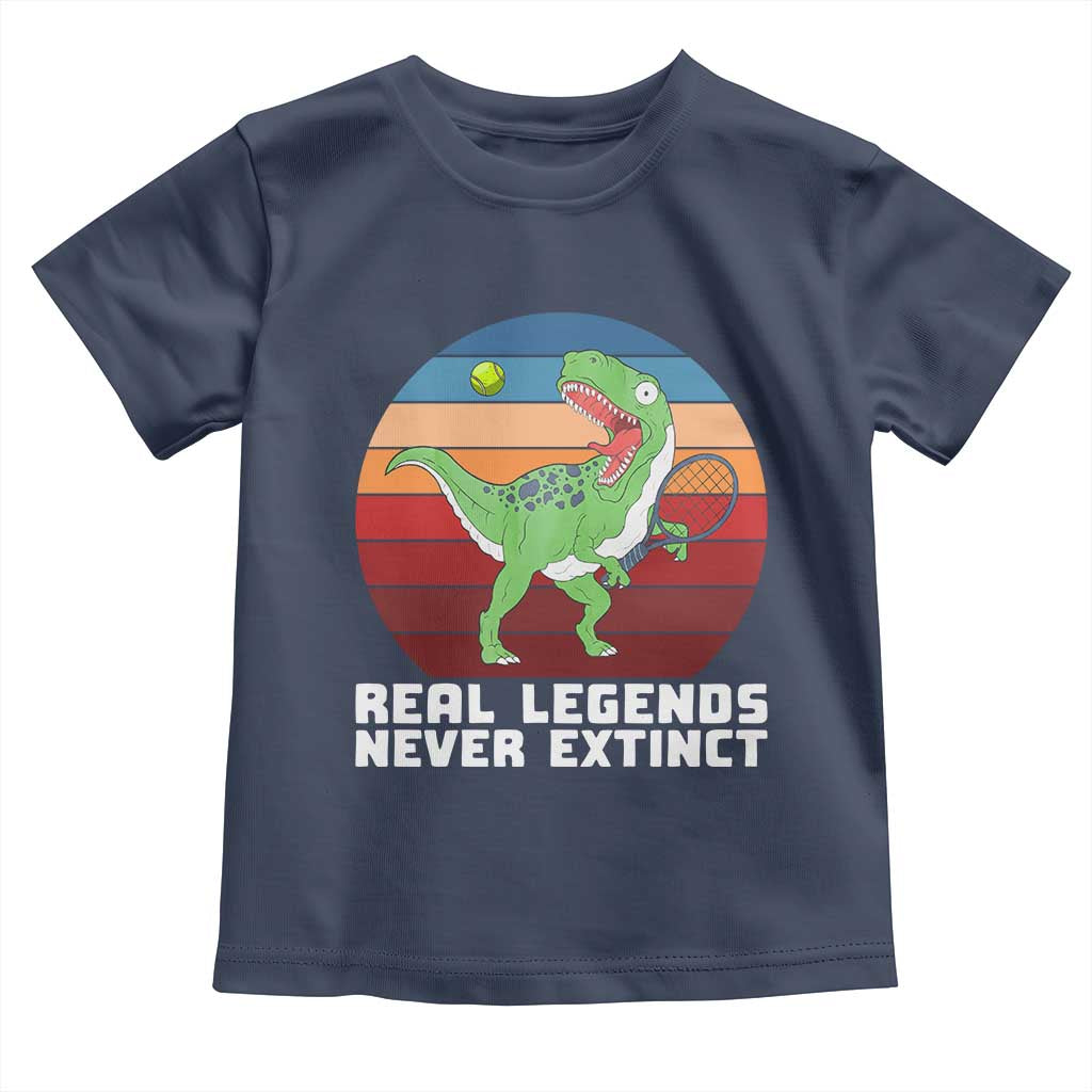 Retro Dinosaur Tennis Player Toddler T Shirt Real Legends Never Extinct TS12 Navy Print Your Wear