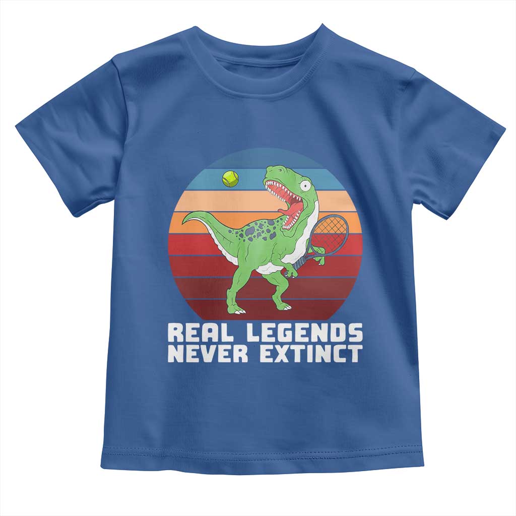 Retro Dinosaur Tennis Player Toddler T Shirt Real Legends Never Extinct TS12 Royal Blue Print Your Wear