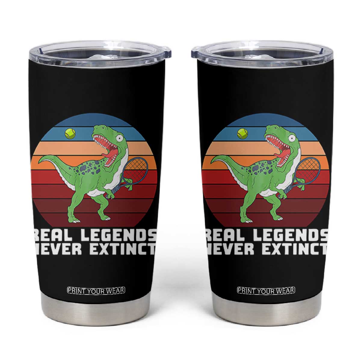 Retro Dinosaur Tennis Player Tumbler Cup Real Legends Never Extinct TS12 Black Print Your Wear