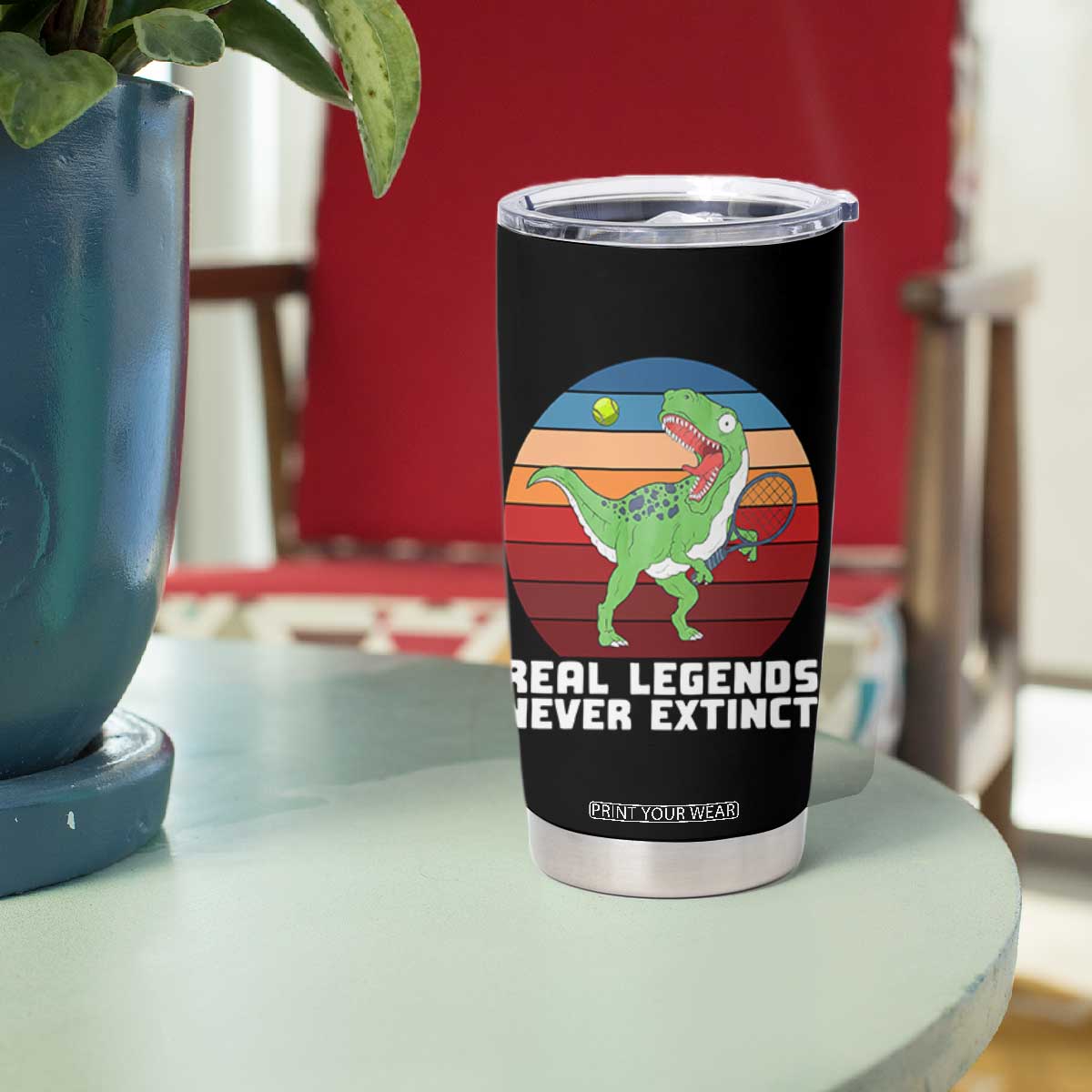 Retro Dinosaur Tennis Player Tumbler Cup Real Legends Never Extinct TS12 Print Your Wear