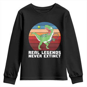 Retro Dinosaur Tennis Player Youth Sweatshirt Real Legends Never Extinct TS12 Black Print Your Wear