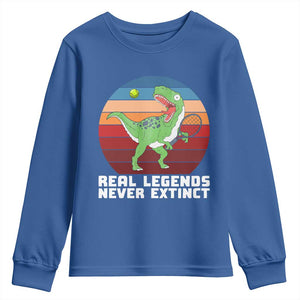 Retro Dinosaur Tennis Player Youth Sweatshirt Real Legends Never Extinct TS12 Royal Blue Print Your Wear