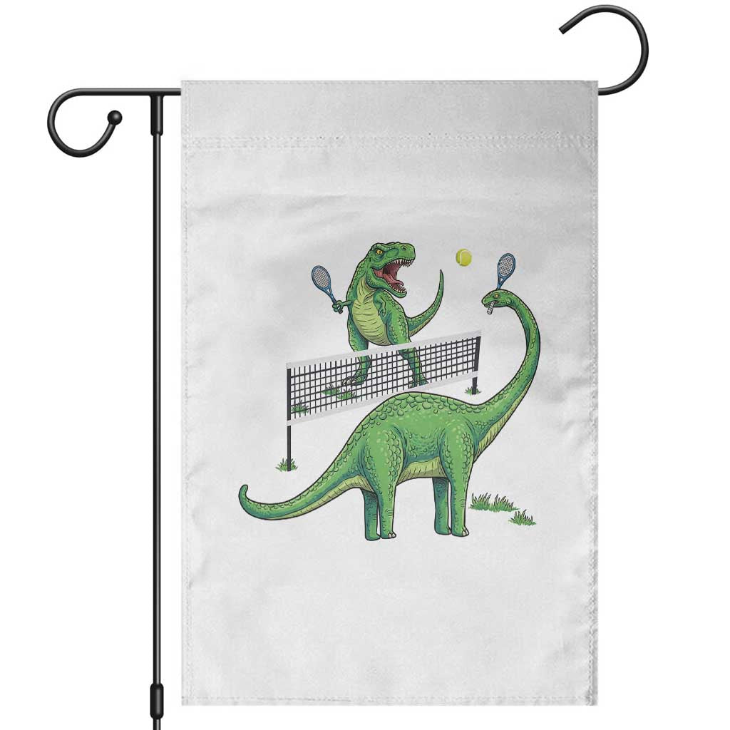 Funny Prehistoric Dinosaur Tennis Player Game Day Garden Flag TS12 White Print Your Wear