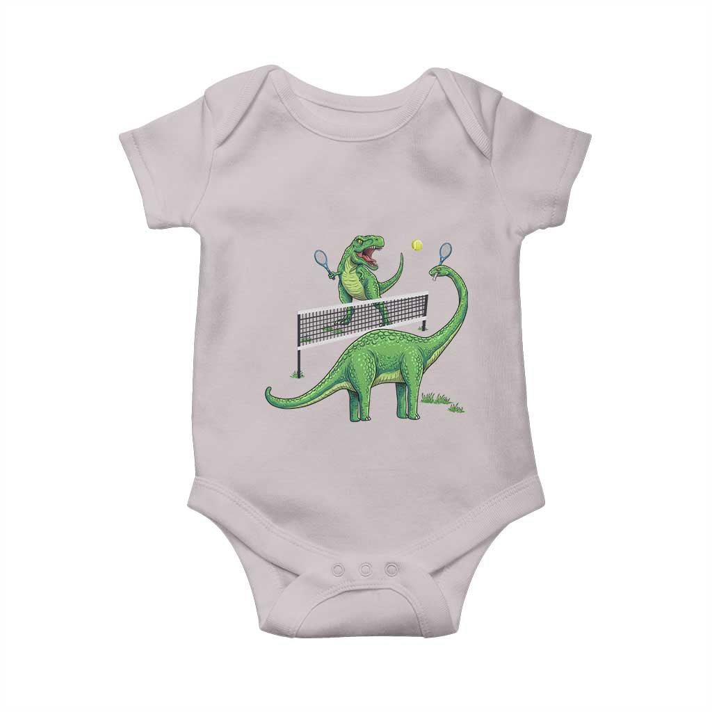 Funny Prehistoric Dinosaur Tennis Player Game Day Baby Onesie TS12 Ice Gray Print Your Wear
