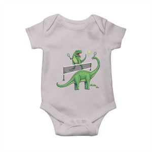 Funny Prehistoric Dinosaur Tennis Player Game Day Baby Onesie TS12 Ice Gray Print Your Wear