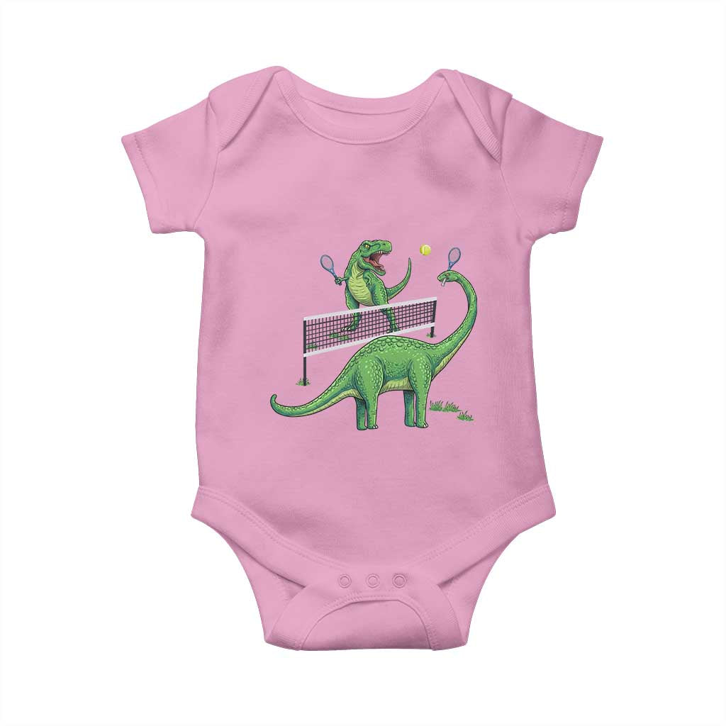 Funny Prehistoric Dinosaur Tennis Player Game Day Baby Onesie TS12 Light Pink Print Your Wear
