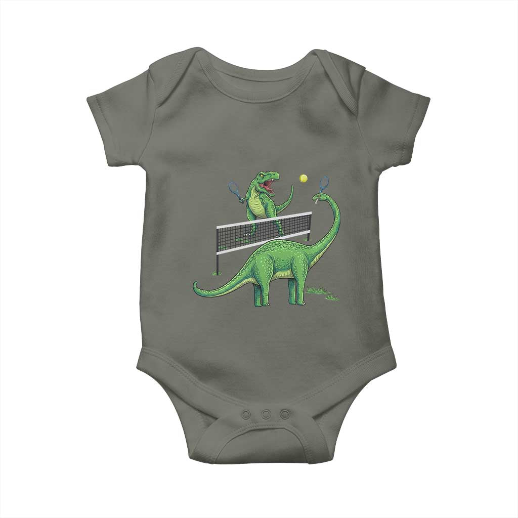 Funny Prehistoric Dinosaur Tennis Player Game Day Baby Onesie TS12 Military Green Print Your Wear
