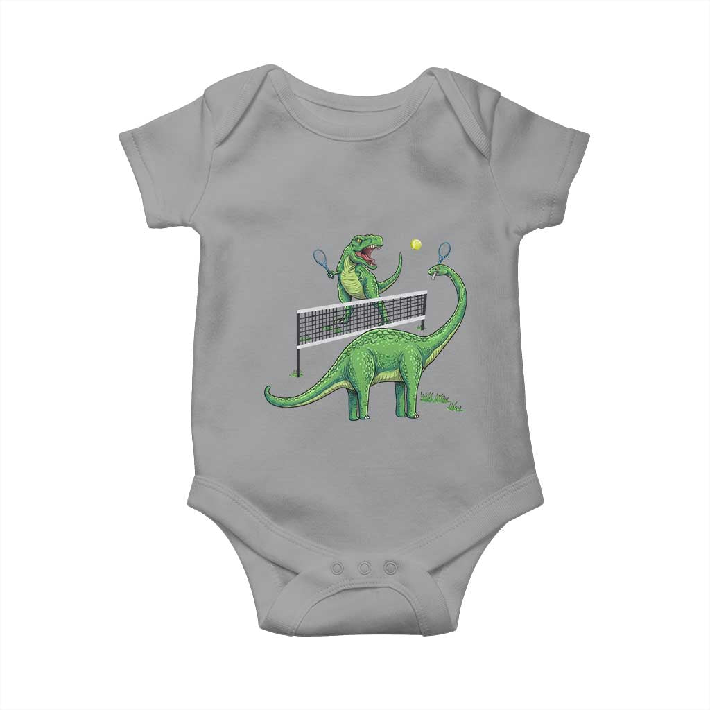Funny Prehistoric Dinosaur Tennis Player Game Day Baby Onesie TS12 Sport Gray Print Your Wear