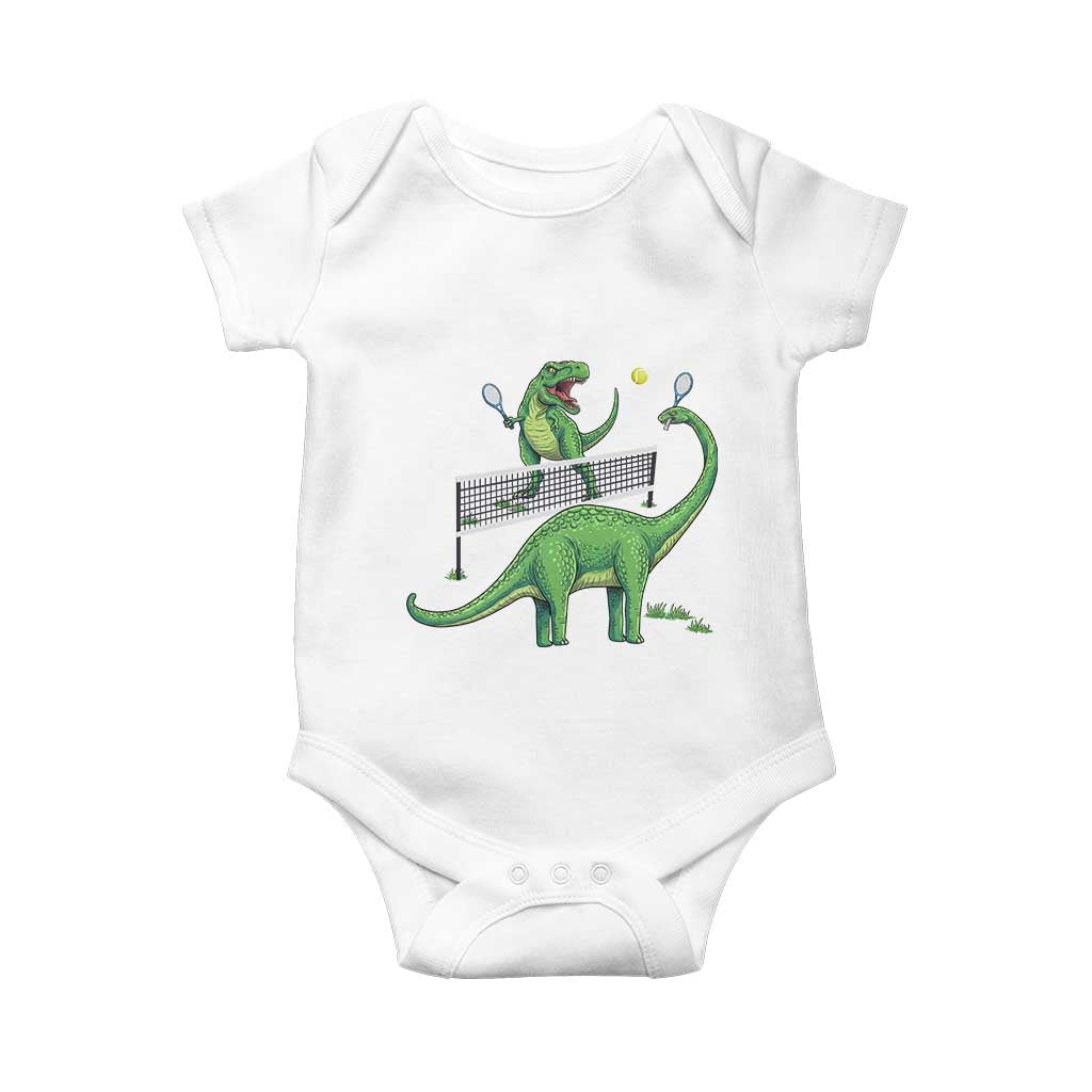 Funny Prehistoric Dinosaur Tennis Player Game Day Baby Onesie TS12 White Print Your Wear