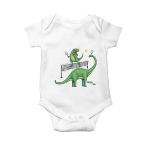 Funny Prehistoric Dinosaur Tennis Player Game Day Baby Onesie TS12 White Print Your Wear