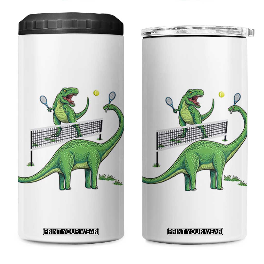 Funny Prehistoric Dinosaur Tennis Player Game Day 4 in 1 Can Cooler Tumbler TS12 One Size: 16 oz White Print Your Wear