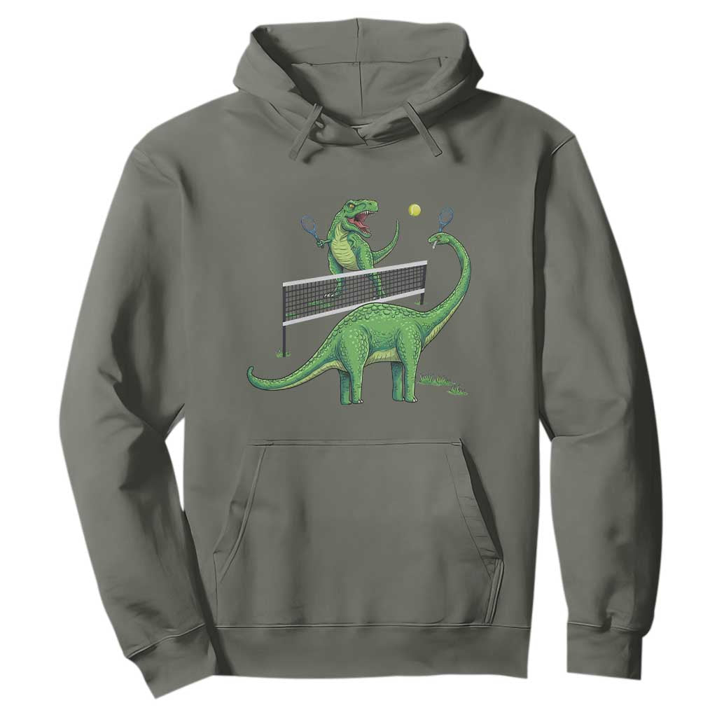 Funny Prehistoric Dinosaur Tennis Player Game Day Hoodie TS12 Military Green Print Your Wear