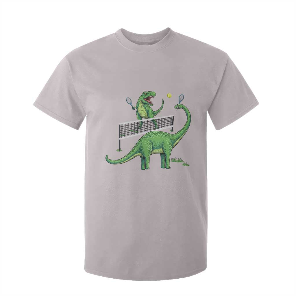 Funny Prehistoric Dinosaur Tennis Player Game Day T Shirt For Kid TS12 Ice Gray Print Your Wear